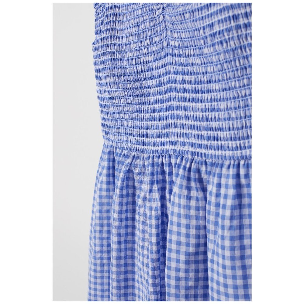 HOST PICK ❤️ H&M BLUE WHITE SMOCKED GINGHAM COTTON DRESS 18 NWT - Picture 13 of 13